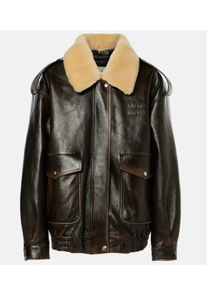 Miu Miu Logo faux shearling-trimmed leather jacket