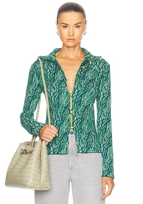 Bottega Veneta Long Sleeve Cardigan in Aqua  Lizard  & Green - Green. Size L (also in XS, S).