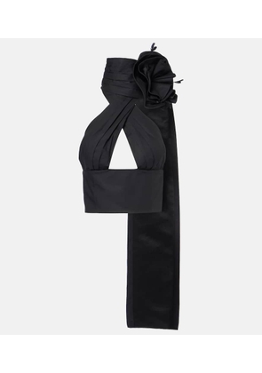 Area Floral-applique halterneck cotton poplin top