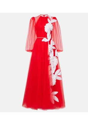 Costarellos Floral applique tulle gown