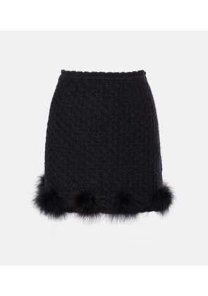 Blumarine Feather-trimmed knitted miniskirt