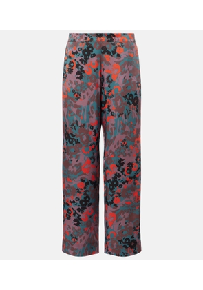 Asceno Printed silk charmeuse straight pants