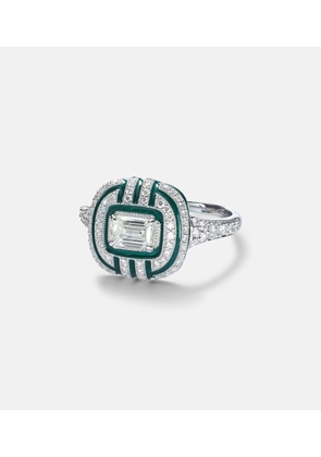 Kamyen Art Deco 18kt white gold and enamel ring with diamonds