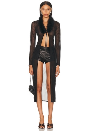 Blumarine Fur Collar Long Cardigan in Black - Black. Size L (also in S, M).