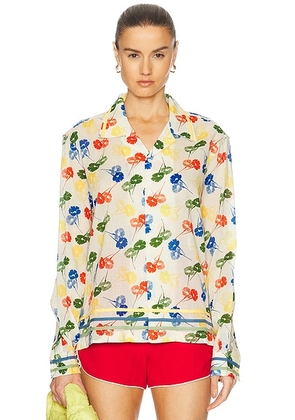 BODE Flower Stamp Long Sleeve Top in White Multi - Yellow,Blue. Size L (also in M).