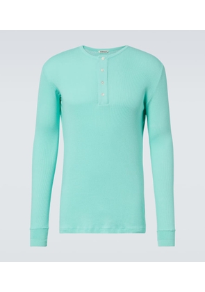 Auralee Ribbed-knit cotton Henley shirt