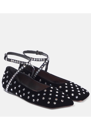 Amina Muaddi Ane Crystal lace-up velvet ballet flats