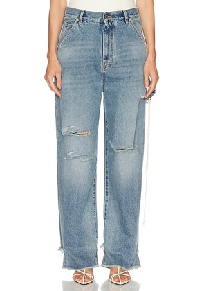 DARKPARK Lisa Chain Adorned Loose Fit Carpenter Straight Leg Jeans in Light Wash Ripped - Blue. Size 26 (also in ).