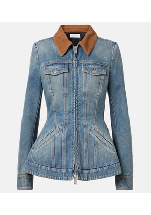 McQueen Peplum corduroy-trimmed denim jacket