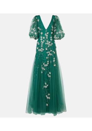 Costarellos Floral-applique tulle and lurexÂ® gown