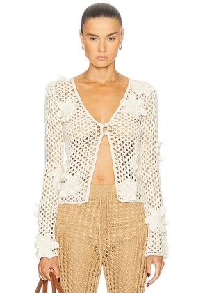The Elder Statesman Floral Lace Crochet Cardigan in Ivory & Natural - Ivory. Size L (also in ).