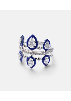 Kamyen Tulip 18kt white gold pinky ring with diamonds and enamel