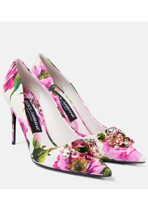 Dolce&Gabbana Embellished leather-trimmed pumps