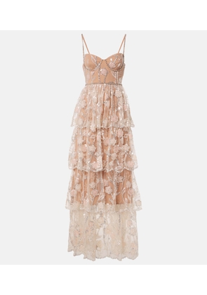 Self-Portrait Embellished tiered corset gown