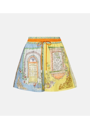 Alemais Monte printed high-rise linen shorts
