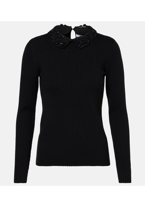 Carolina Herrera Embellished ribbed-knit wool top