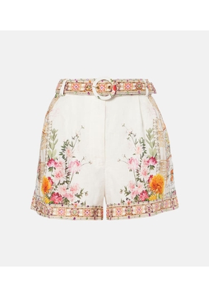 Camilla Floral high-rise belted linen shorts
