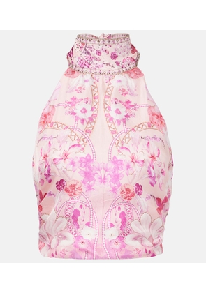 Camilla Floral embellished silk halterneck top
