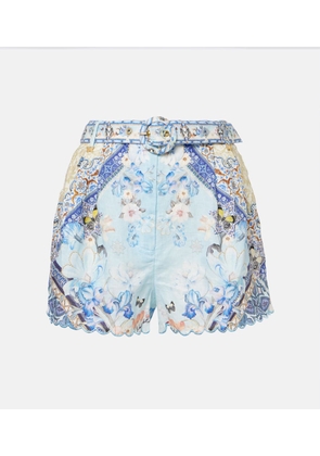 Camilla Belted floral linen shorts