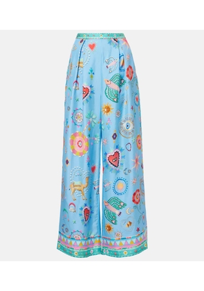 Camilla Embellished printed silk palazzo pants