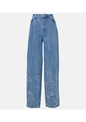 Rotate Floral embellished wide-leg jeans