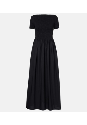 Faithfull Shirred off-shoulder cotton maxi dress