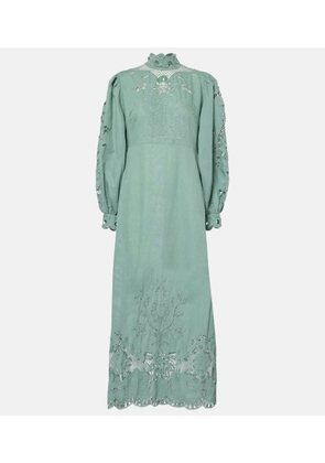 Farm Rio Broderie anglaise linen and cotton midi dress