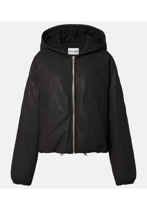 Miu Miu Logo leather puffer jacket