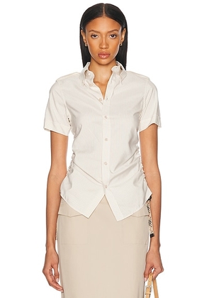 Burberry Button Up Top in Clam Ip Stripe - Beige. Size 0 (also in 4, 6).