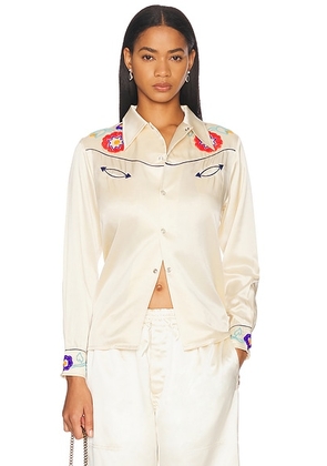 BODE Garden Party Western Shirt in Cream Multi - Cream. Size S (also in XS).