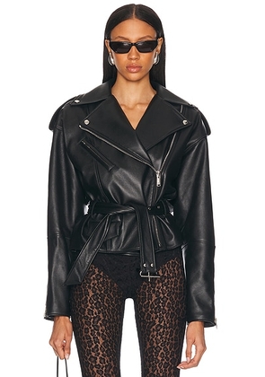Alexandre Vauthier Leather Biker Jacket in Black - Black. Size 40 (also in 42, 44).