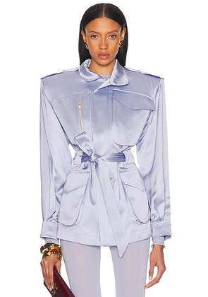 Alexandre Vauthier Satin Tailoring Jacket in Iris - Lavender. Size 34 (also in 36, 38, 40, 42, 44).