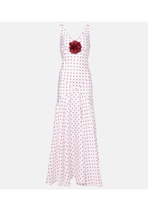 Rodarte Polka-dot floral-applique silk twill gown