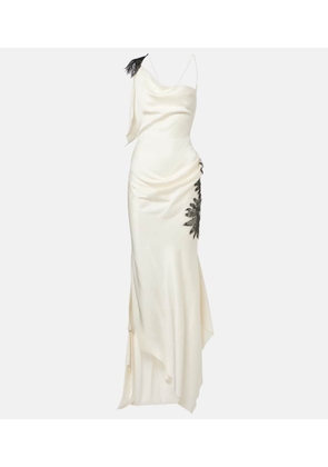 Victoria Beckham Floral-applique draped satin crepe gown