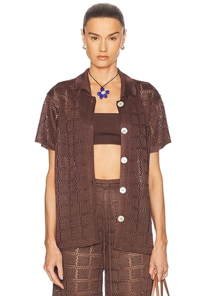 Calle Del Mar Short Sleeve Patchwork Shirt in Chocolate - Chocolate. Size M (also in ).