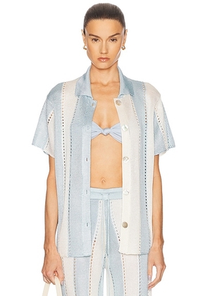 Calle Del Mar Cabana Stripe Short Sleeve Shirt in Tide Stripe - Baby Blue. Size S (also in ).