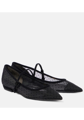 Tory Burch Suede-trimmed mesh Mary Jane flats