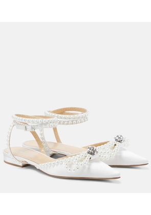 Mach & Mach Double Bow embellished satin ballet flats
