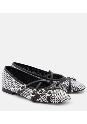Mach & Mach Crystal-embellished mesh ballet flats