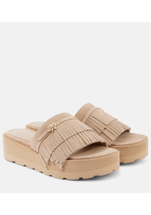 Gianvito Rossi Fringed suede platform slides