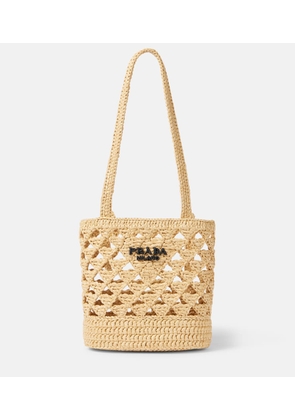 Prada Logo raffia-effect crochet tote bag