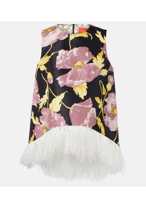 La DoubleJ La Scala feather-trimmed asymmetrical top