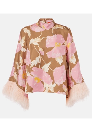 La DoubleJ Make An Exit feather-trimmed silk top