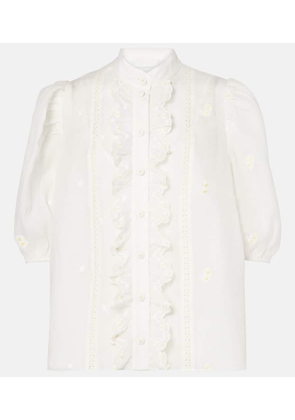 Zimmermann Acacia ruffled embroidered ramie blouse