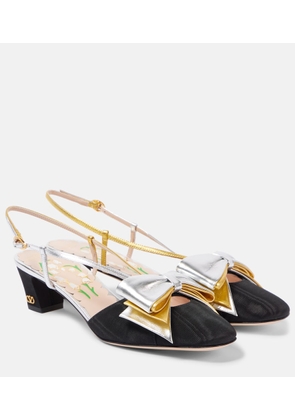 Valentino Garavani Bowow 45 moire and leather slingback pumps