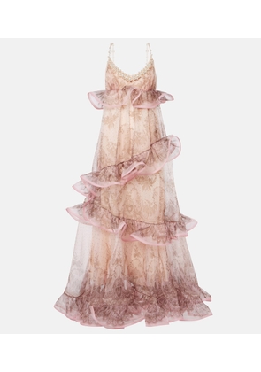 Zimmermann Crush printed ruffled silk organza gown