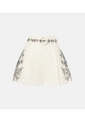 Zimmermann Belted floral linen shorts