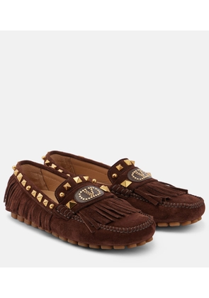 Valentino Garavani VLogo fringed suede driving shoes