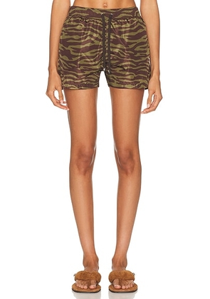 THE ATTICO Zebra Printed Short in Dark Green & Dark Brown - Green. Size 40 (also in 42, 44).