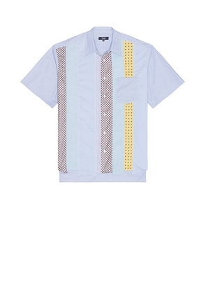 COMME des GARCONS HOMME Check And Multi Fabrics Shirt in White  Sax  & Navy - Blue. Size L (also in M).